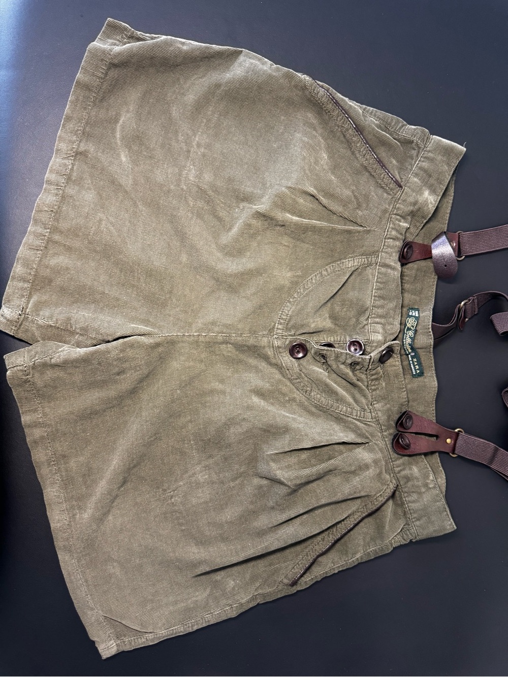 Zara TRF Olive Green Corduroy Suspender Shorts - Size 6 (EUR 38)